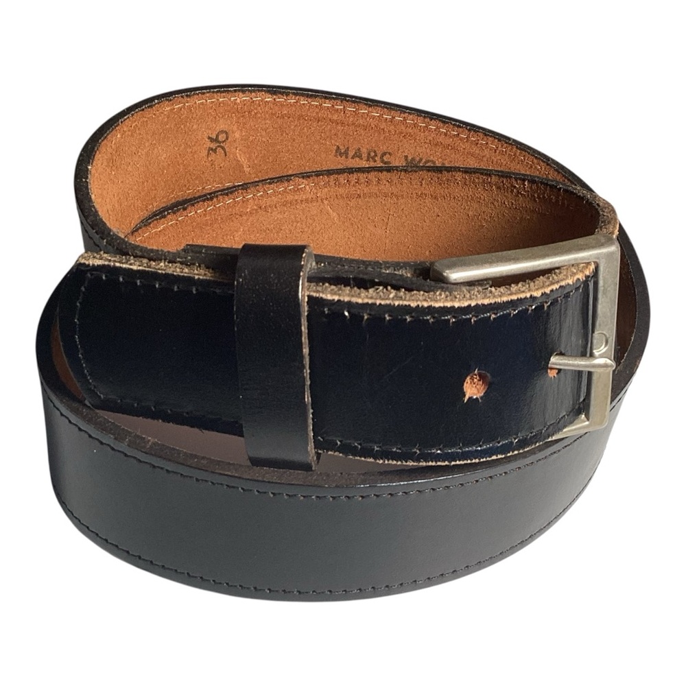 Marc Wolf Black Leather Plain Strap Men’s Belt Size 36‎ Harness Buckle Snap